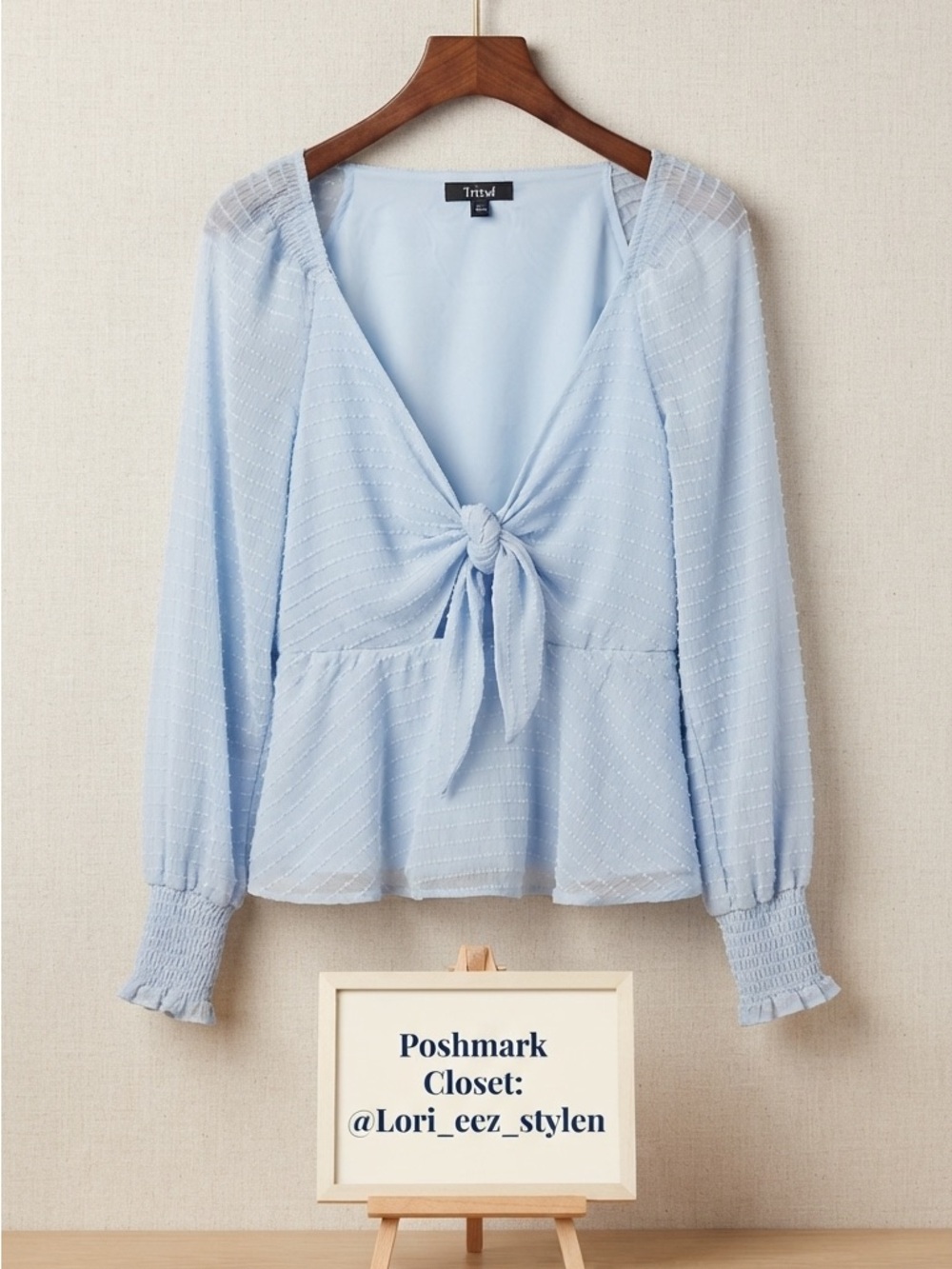 Trixxi Pale Blue Front Tie Peplum Blouse